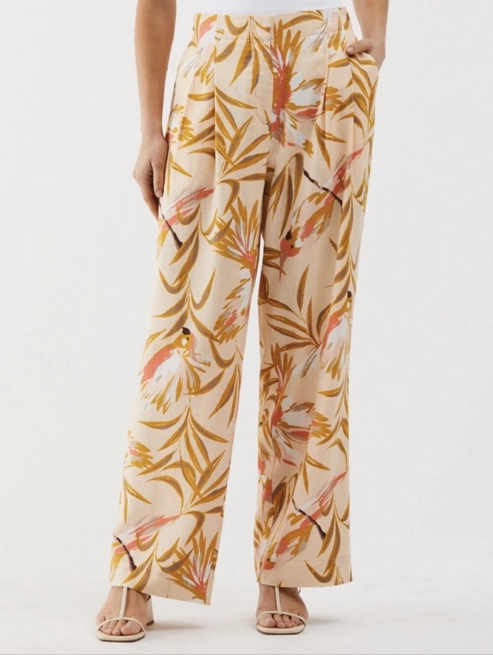NWT "ELLA Rafaella" Tropical Bird Print Wide Leg Pants Woman's Size 18W